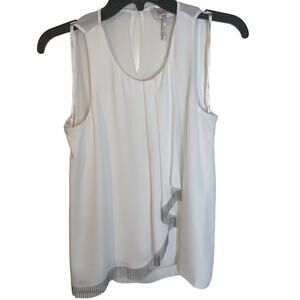 Laundry by Shelli Segal White Tank Top Silver Fringe Blouse Sleeveless Size 2